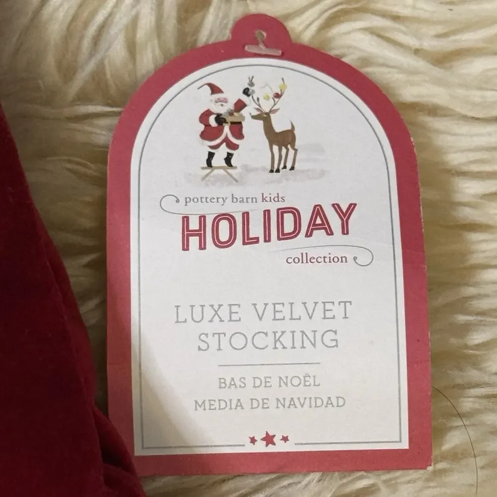 New Pottery Barn Kids Red Velvet Christmas Stocking White Embroidered “Ruthie”